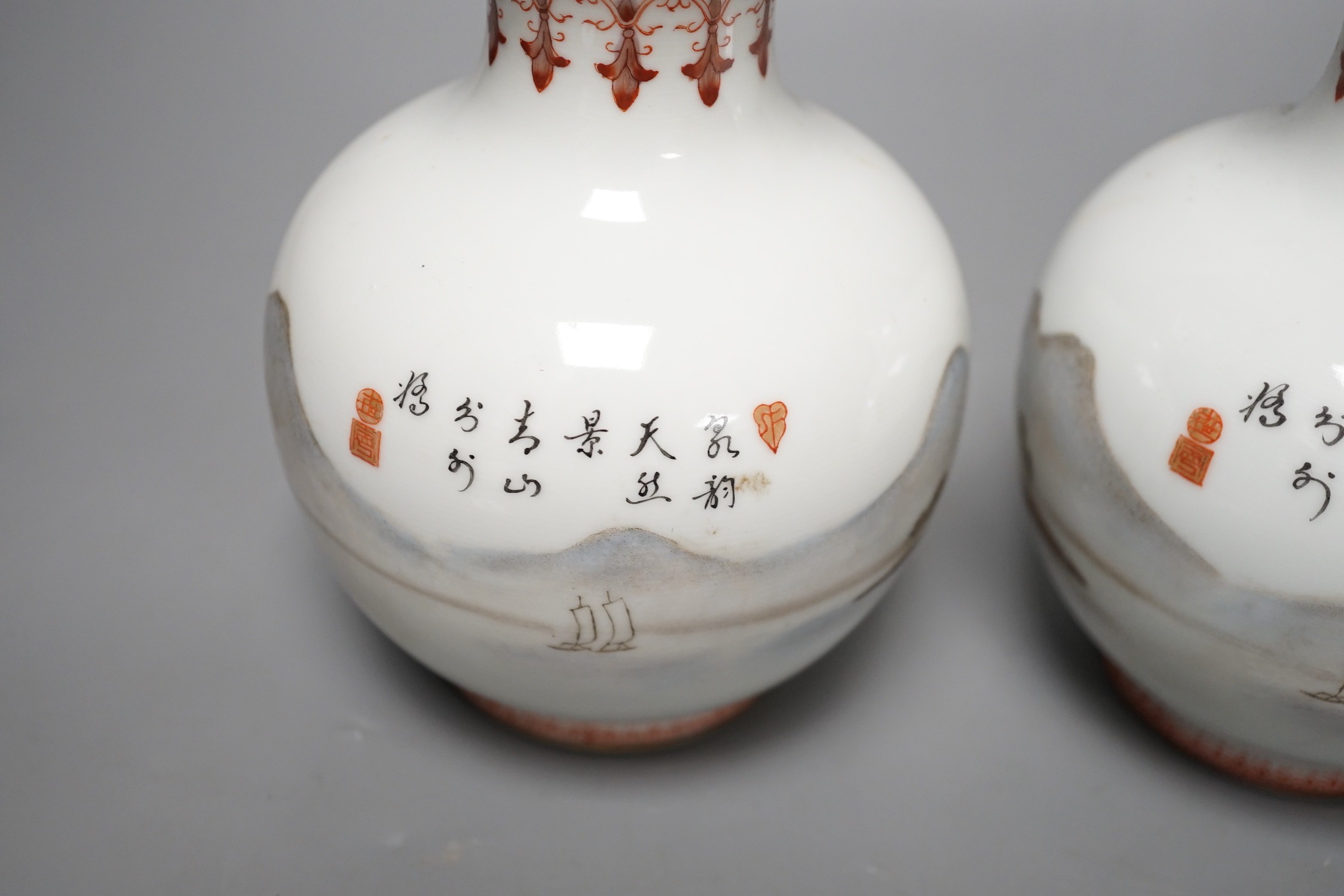 A pair of Chinese enamelled vases, 15cms high